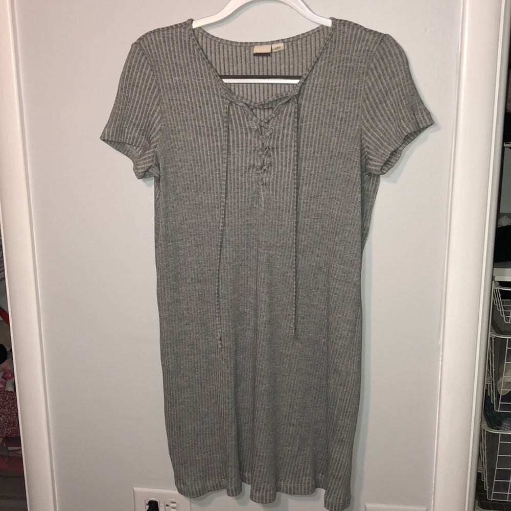 Ribbed Lace-Up Tshirt Dress